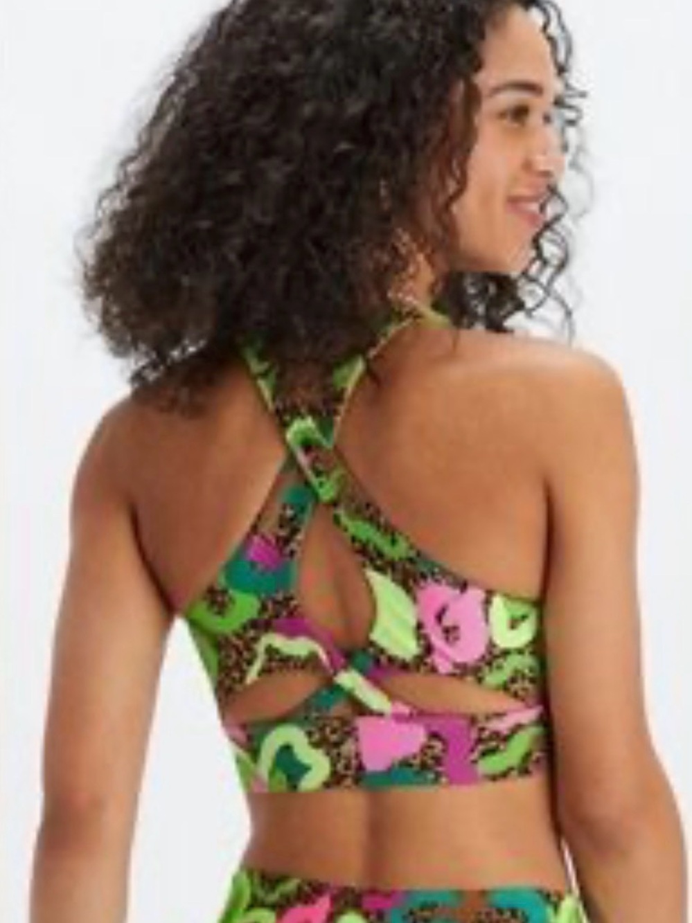 Fabletics No-Bounce High Impact Sports Bra Tropical Oasis Neon Leopard XXL